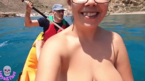 Naughty beach adventure: horny kayaking with a devoted follower enjoying a beach wank