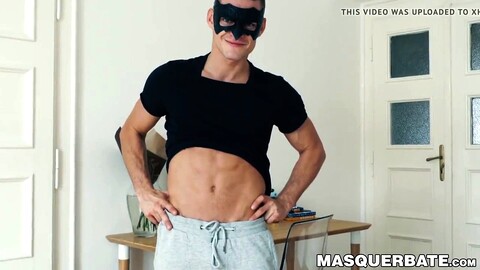 Masked jock, big muscles, hunk masturbation