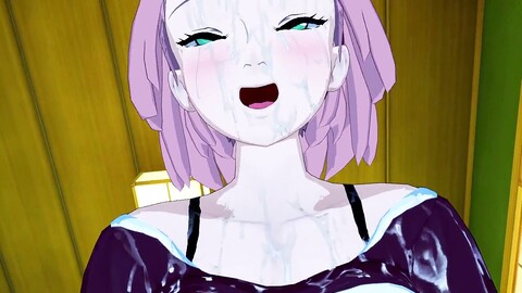 La Sakura de Naruto montre ses compétences en footjob et te monte fort pour un creampie.